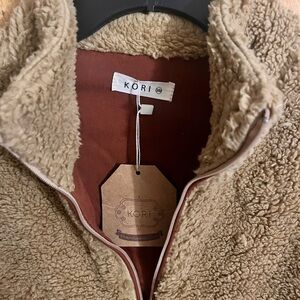 NWT Kori Womens S/M Brown Sherpa Half Zip Pullover Moco Boutique